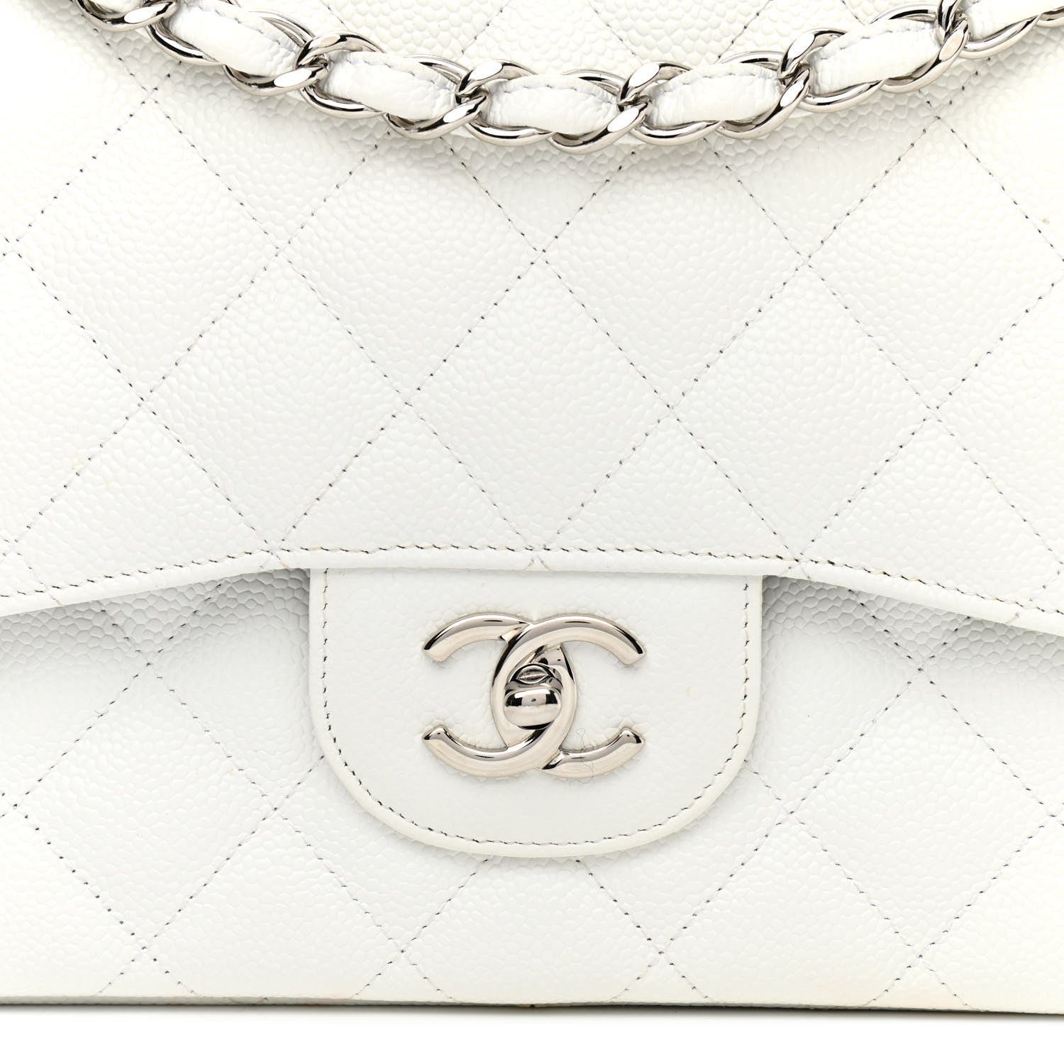 Chanel Caviar Quilted Jumbo Double Flap White 10 of 14