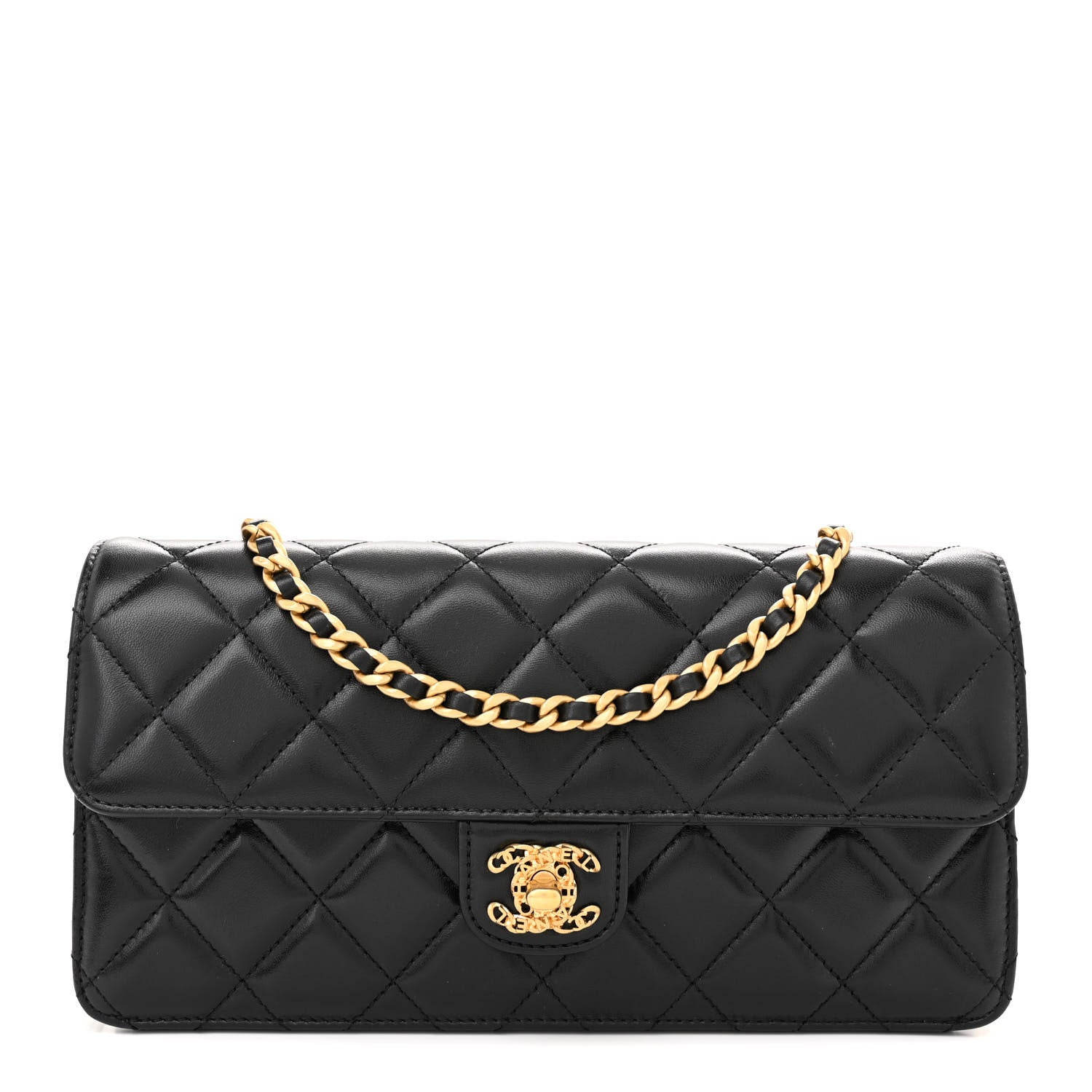 Chanel Shiny Lambskin Quilted Flap Clutch Bag Black 1 of 10