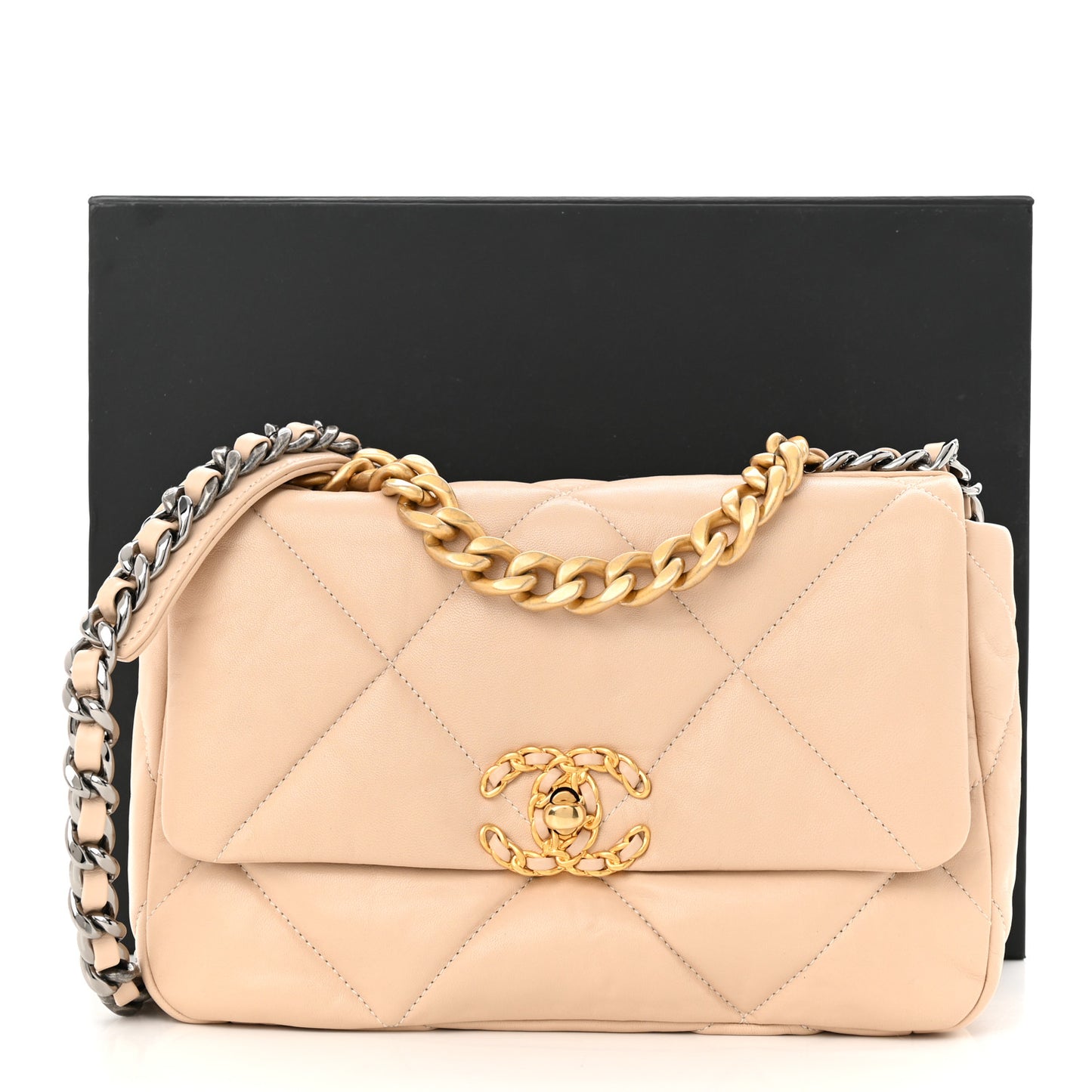 Lambskin Quilted Medium Chanel 19 Flap Beige