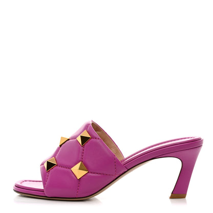 Valentino Garavani Nappa Quilted Roman Stud 65mm Slide Sandals 37.5 Radiant Orchid 1 of 8