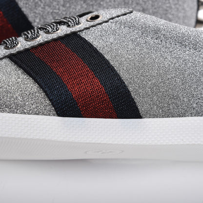 Gucci Glitter Fabric Studded Web Sneakers 38.5 Silver 11 of 12