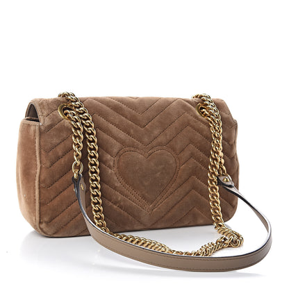 Gucci Velvet Matelasse Small GG Marmont Shoulder Bag Taupe 3 of 13