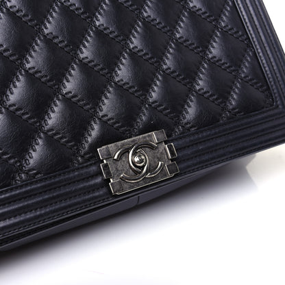 Chanel Calfskin Embossed Stitch Large Boy Flap Black 16 of 18