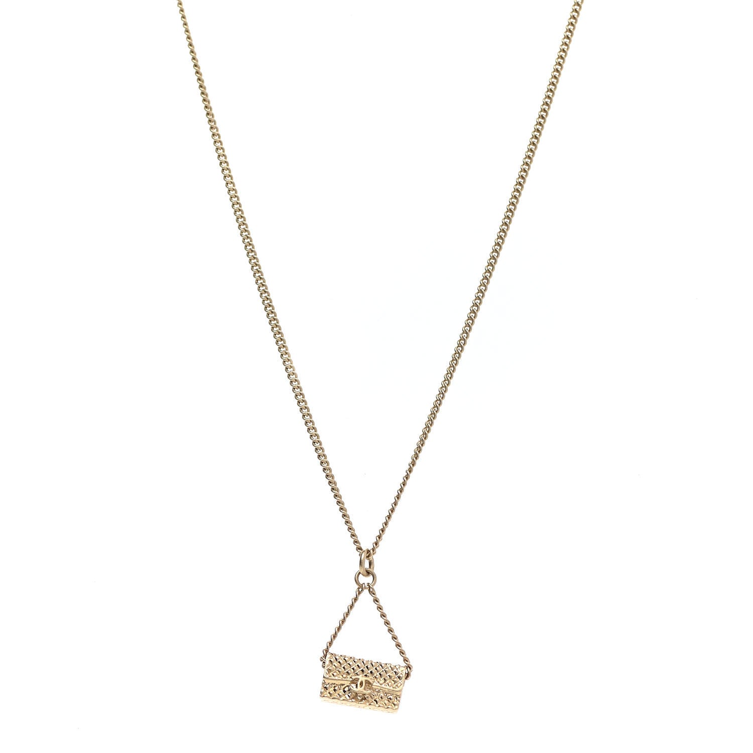 Chanel Metal Flap Bag Necklace Gold 1 of 7