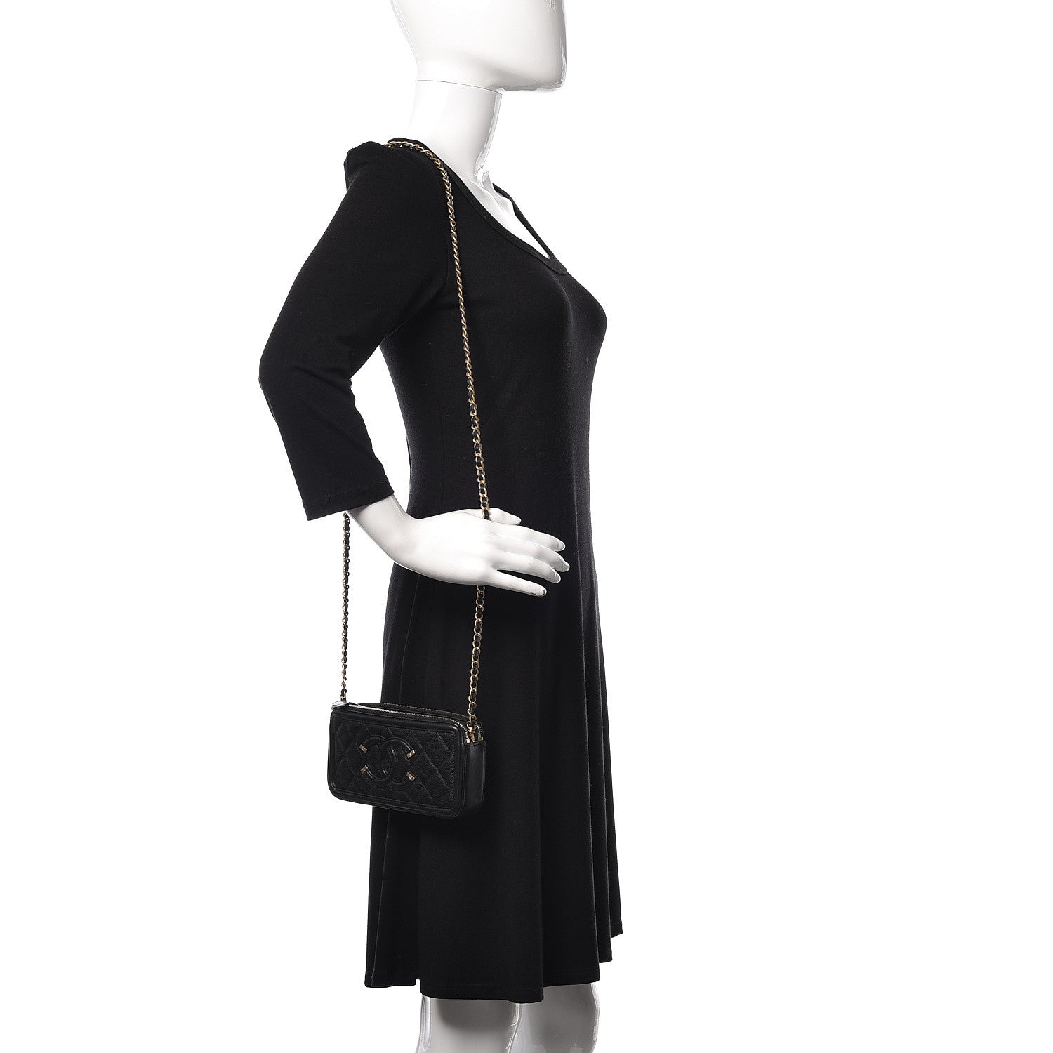 Chanel Caviar Quilted CC Filigree Clutch With Chain Black 2 of 13