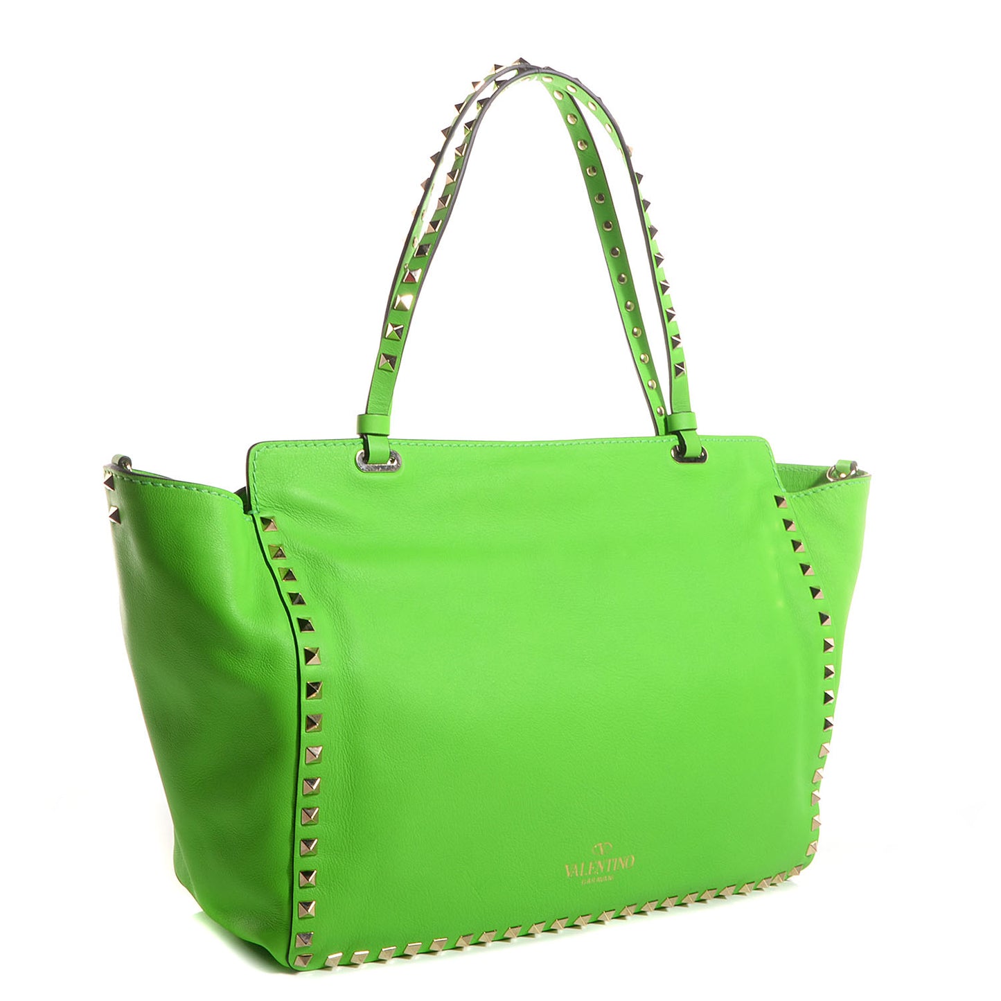 Vitello Medium Rockstud Tote Green Fluo