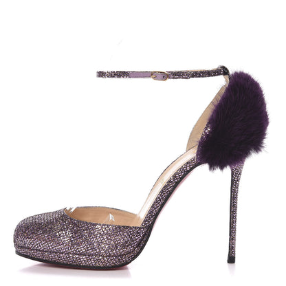 Christian Louboutin Glitter Lady Crazy Fur 120 Platform Pumps 38 Pivoine Purple 1 of 8