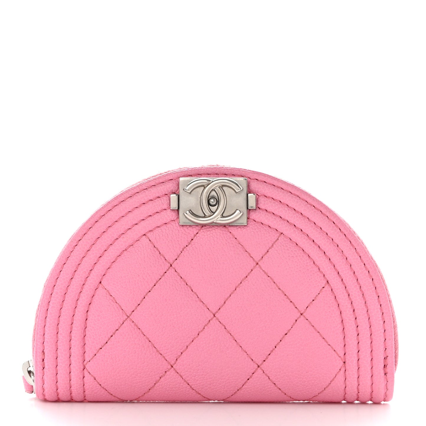 Caviar Quilted Boy Zipped Coin Purse Light Pink