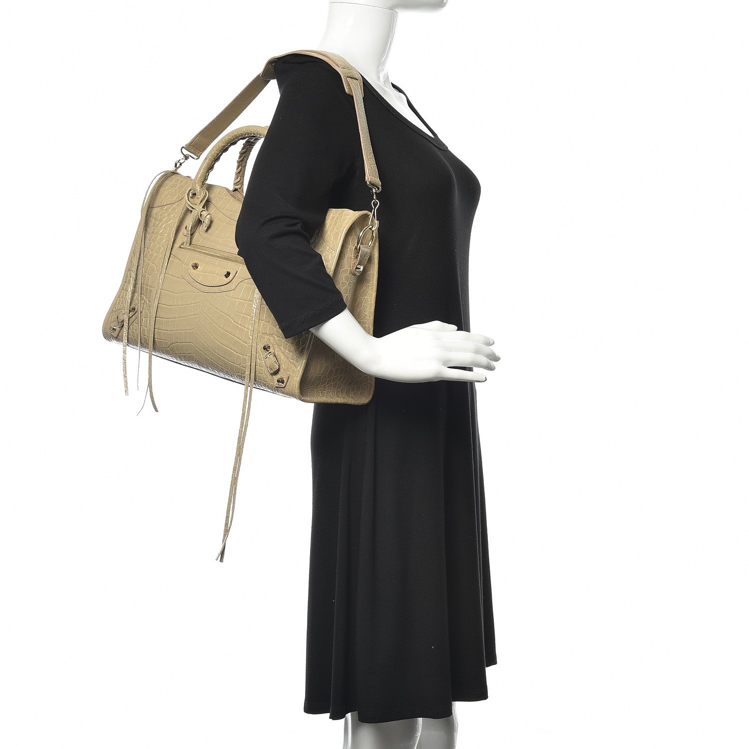 Balenciaga Calfskin Crocodile Embossed Classic Gold Hardware City Beige Latte 2 of 13