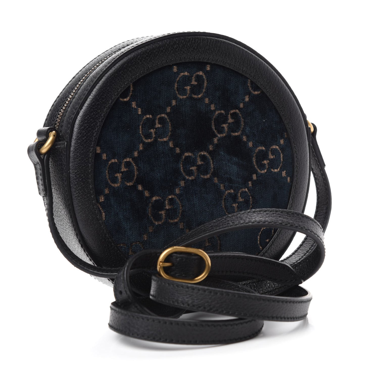 Velvet GG Monogram Calfskin Round Shoulder Bag Blue Beige