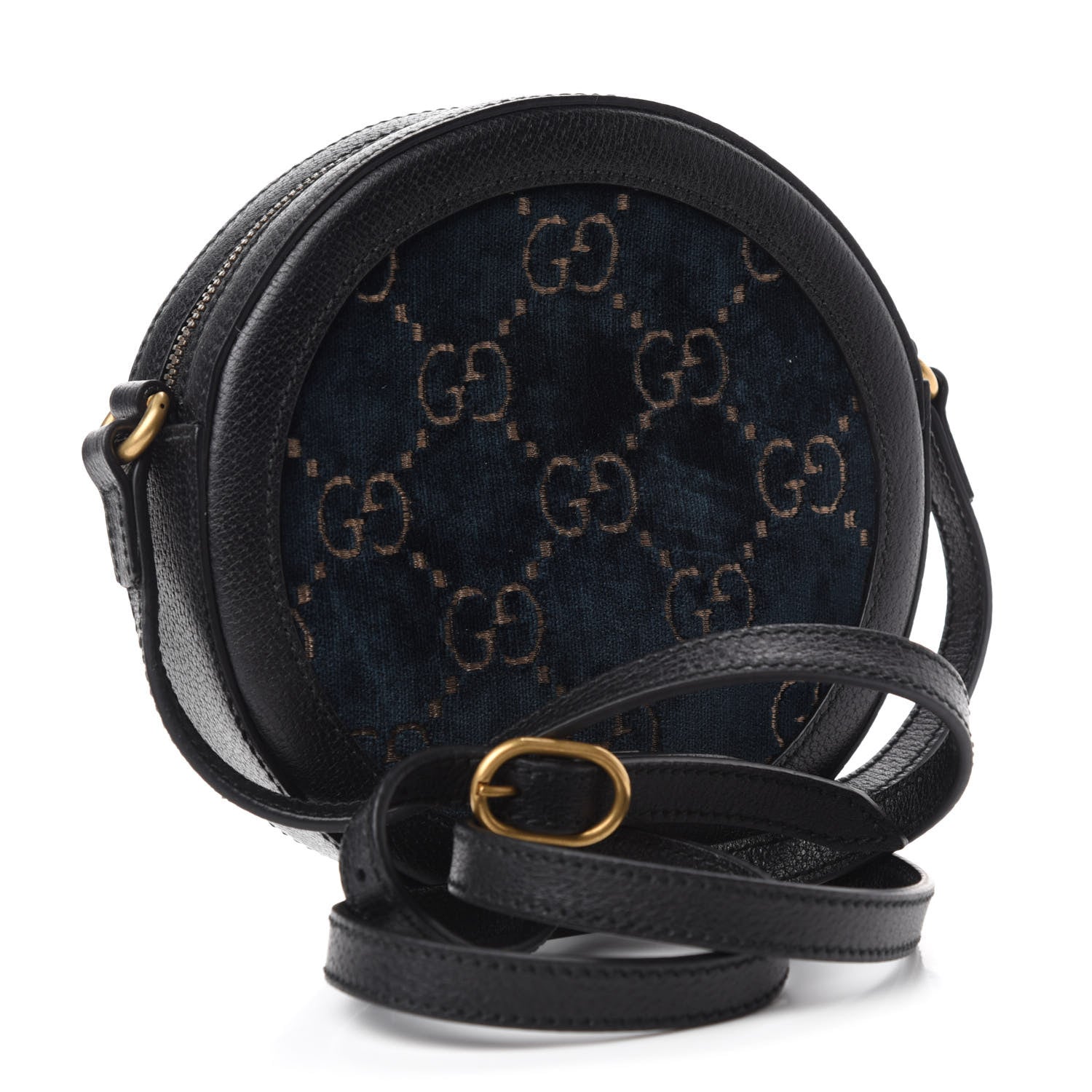 Gucci Velvet GG Monogram Calfskin Round Shoulder Bag Blue Beige 3 of 12