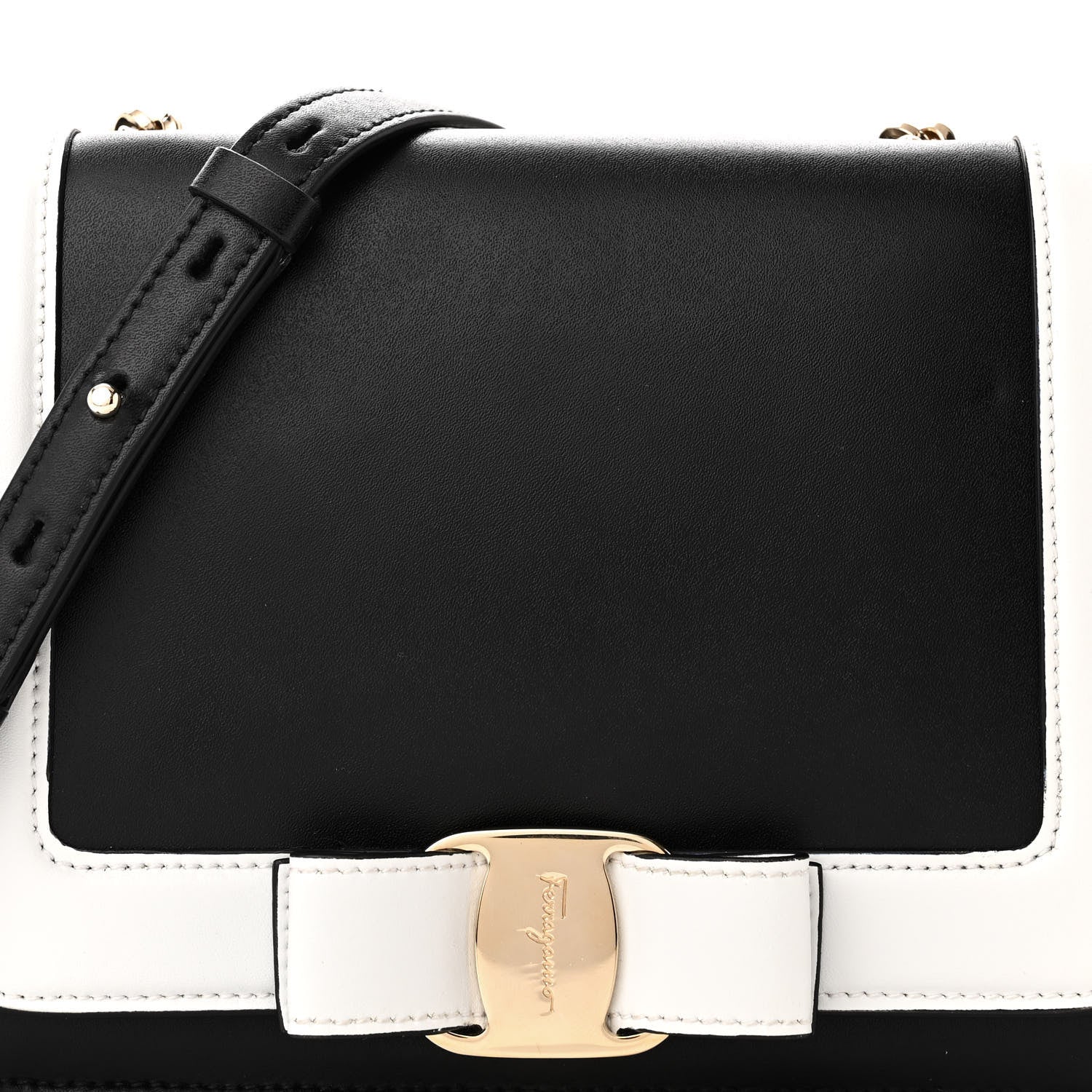 Salvatore Ferragamo Smooth Calfskin Vara Bow Chain Flap Crossbody Blue 7 of 9
