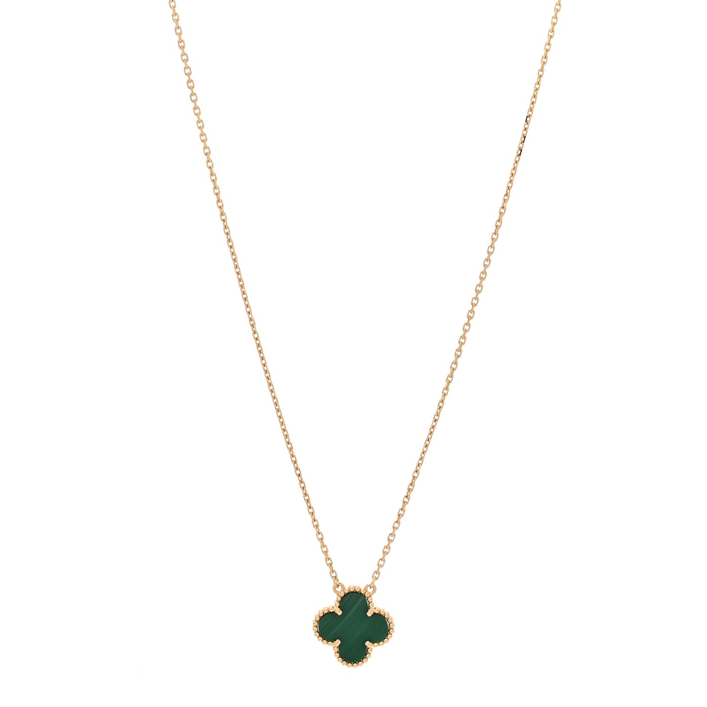 18K Yellow Gold Malachite Vintage Alhambra Pendant Necklace