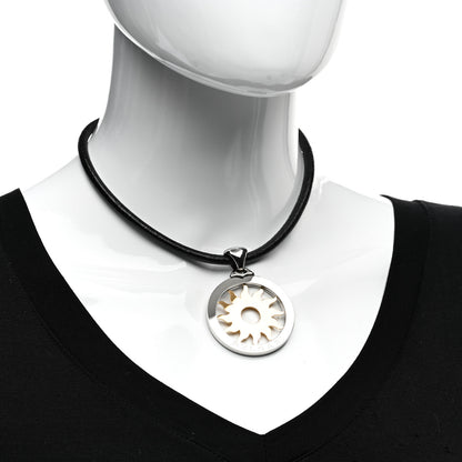 Bulgari 18K Yellow Gold Stainless Steel Calfskin Tondo Sun Pendant Necklace Black 2 of 4