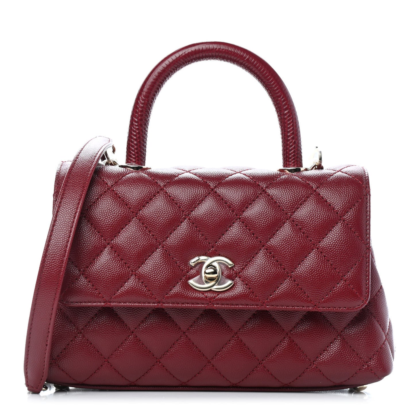 Caviar Lizard Embossed Quilted Mini Coco Handle Flap Burgundy