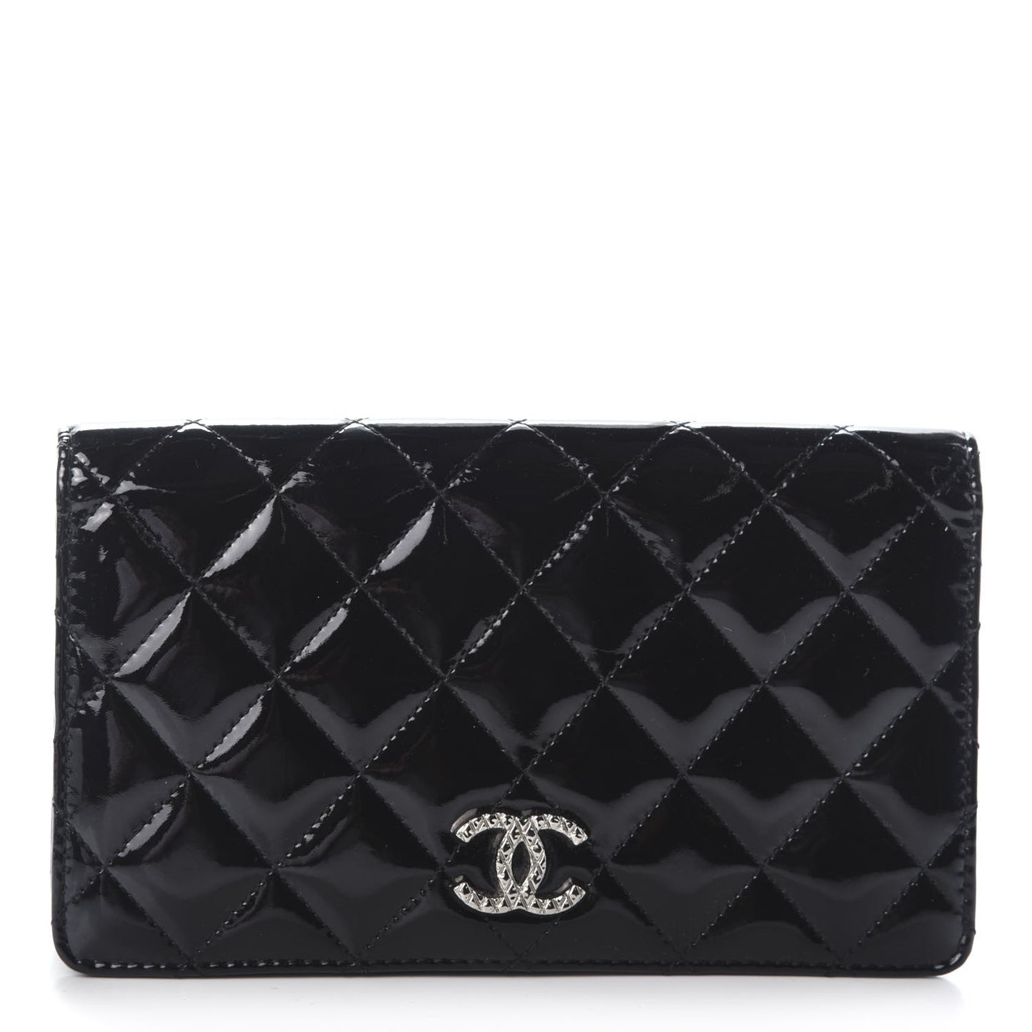 Patent Quilted Brilliant Yen Wallet Black
