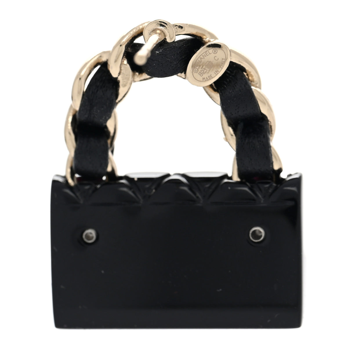 Metal Resin Lambskin Quilted CC Turnlock Chain Flap Bag Earrings Black Gold