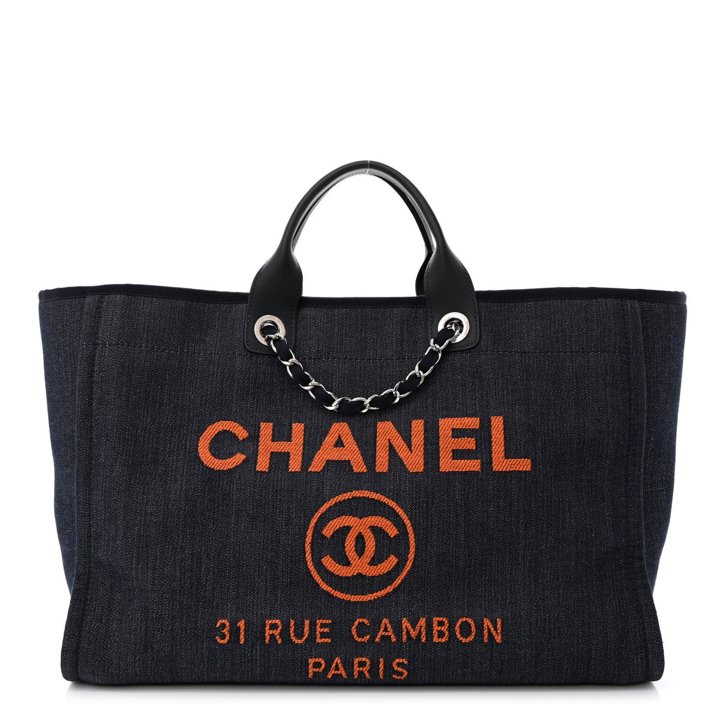 Denim Large Deauville Tote Blue Orange