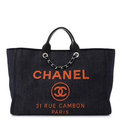 Chanel Denim Large Deauville Tote Blue Orange 1 of 10