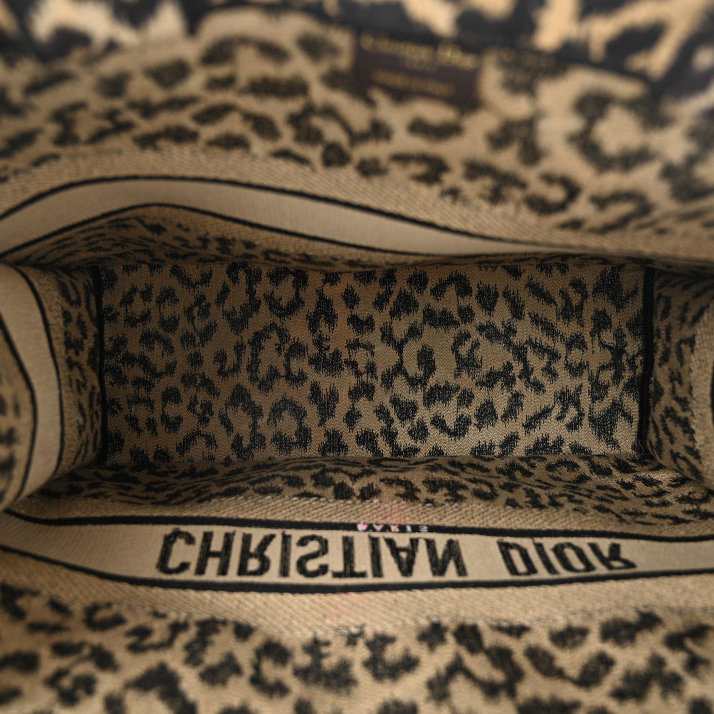Canvas Mizza Embroidered Large Leopard Book Tote Beige