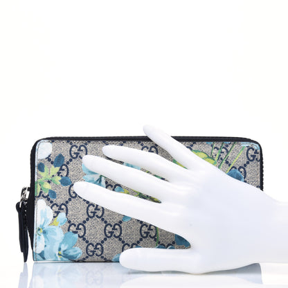 Gucci GG Supreme Monogram Blooms Zip Around Wallet Blue 2 of 10