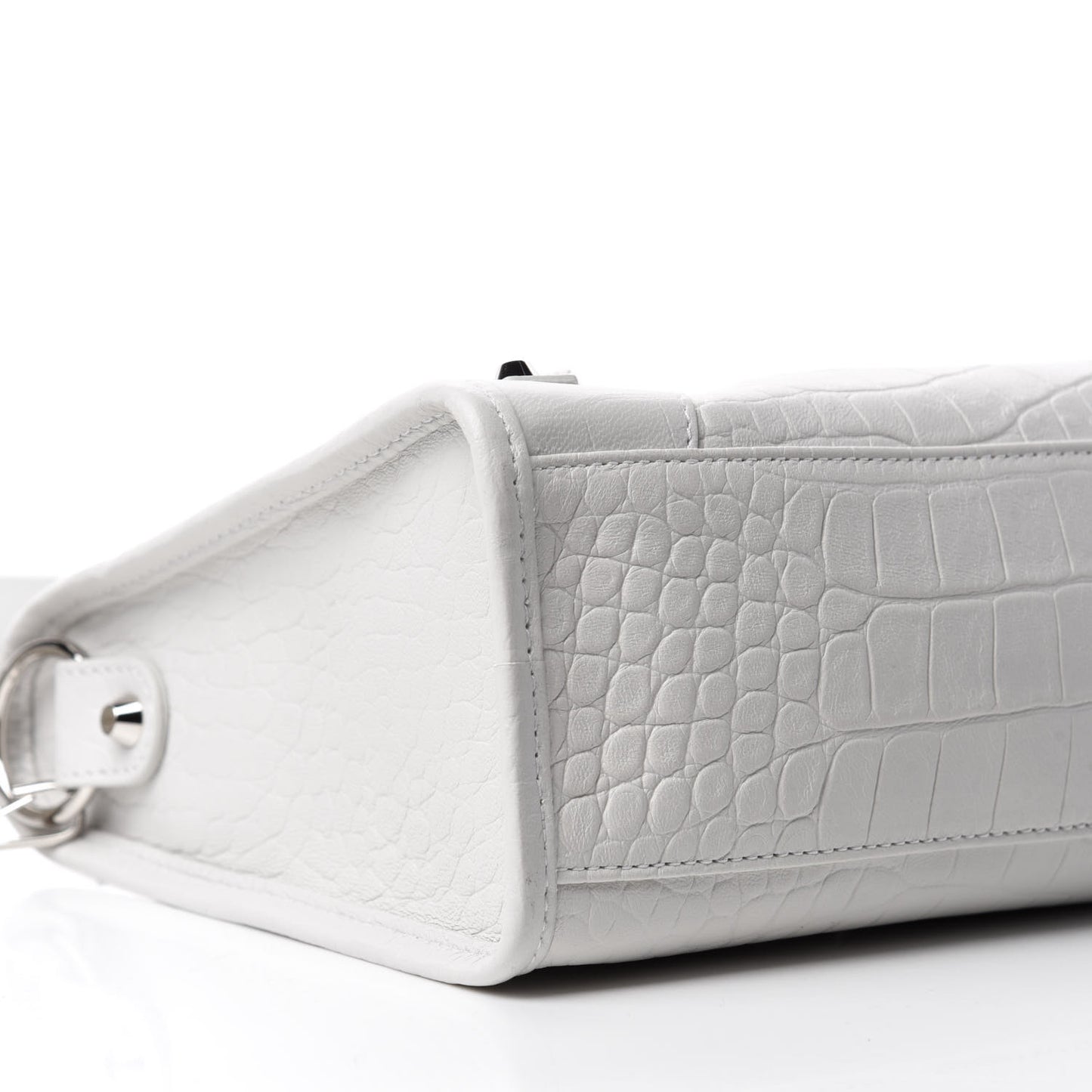 Matte Supple Lambskin Crocodile Embossed Classic Silver Hardware S City White