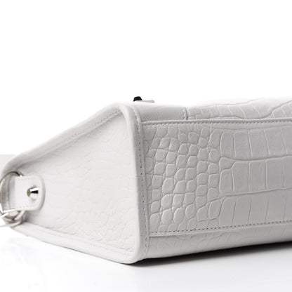 Balenciaga Matte Supple Lambskin Crocodile Embossed Classic Silver Hardware S City White 7 of 11