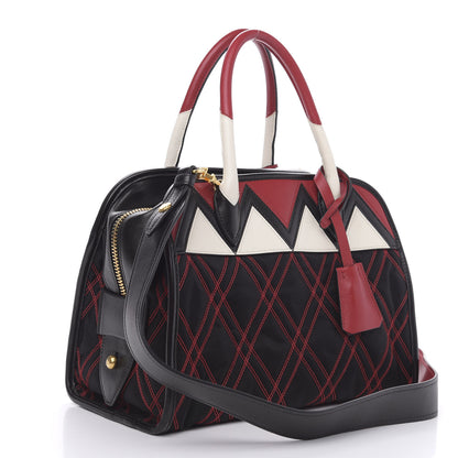 Prada Tessuto Nylon Quilted Impunturato Bauletto Black Fuoco 3 of 14