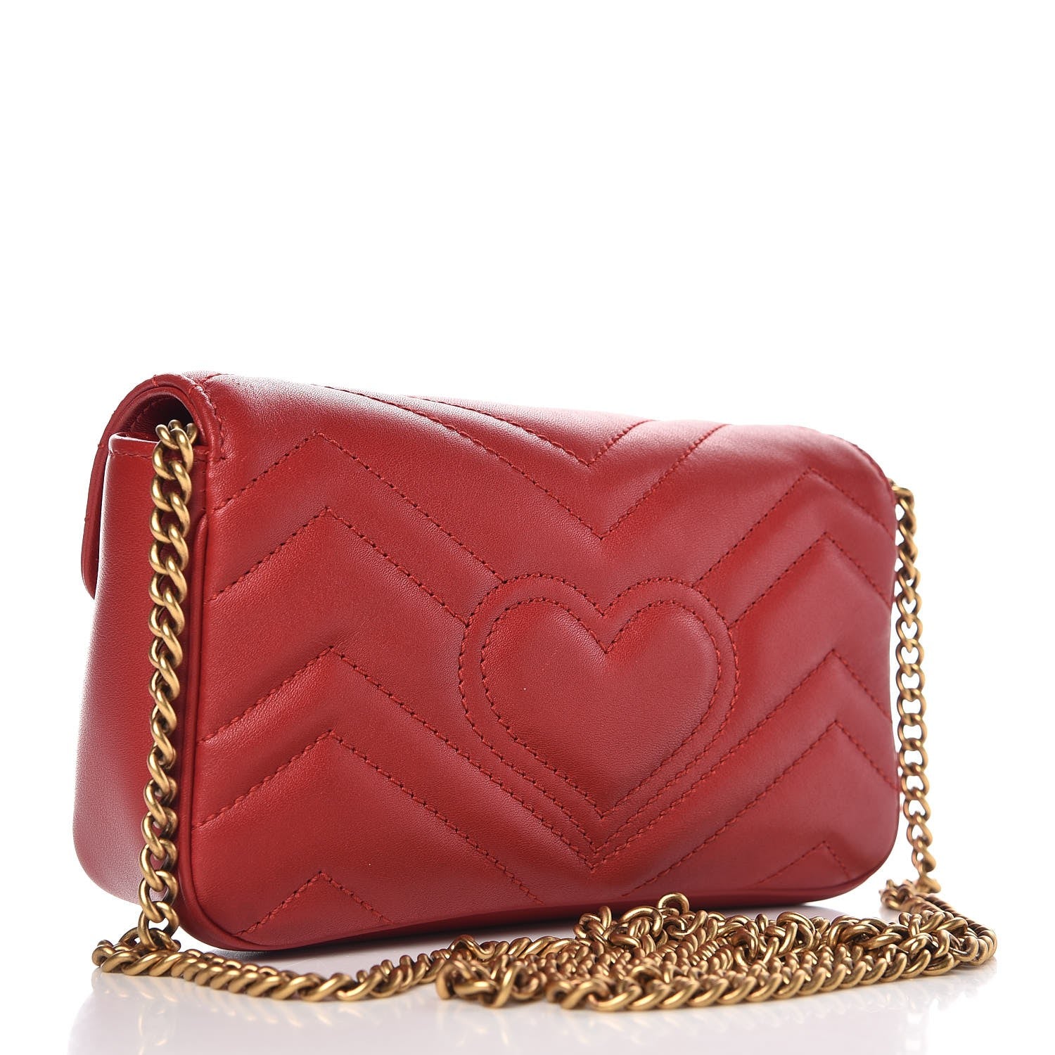 Gucci Calfskin Matelasse Super Mini GG Marmont Shoulder Bag Hibiscus Red 3 of 9