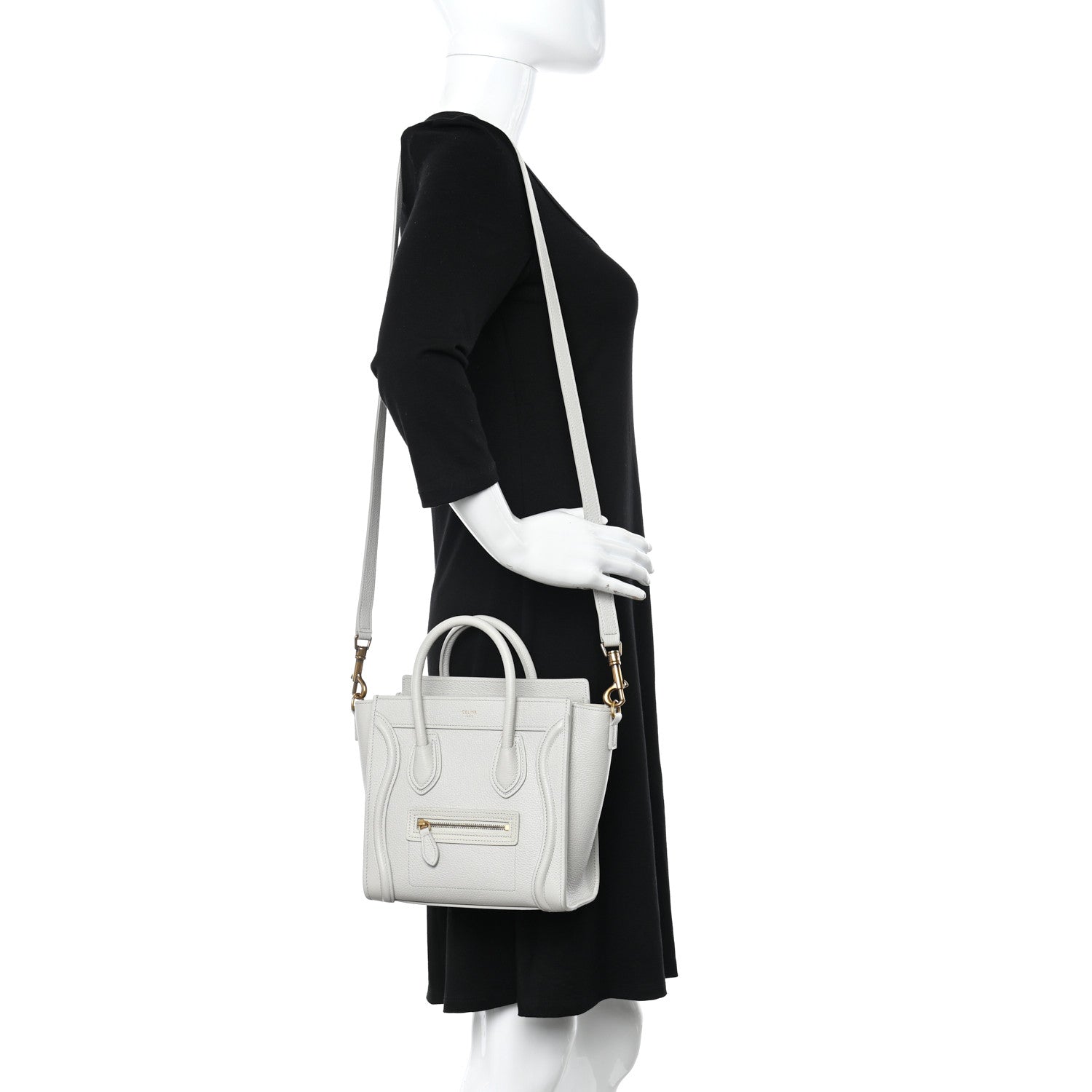 Celine Drummed Calfskin Nano Luggage Chalk 2 of 10