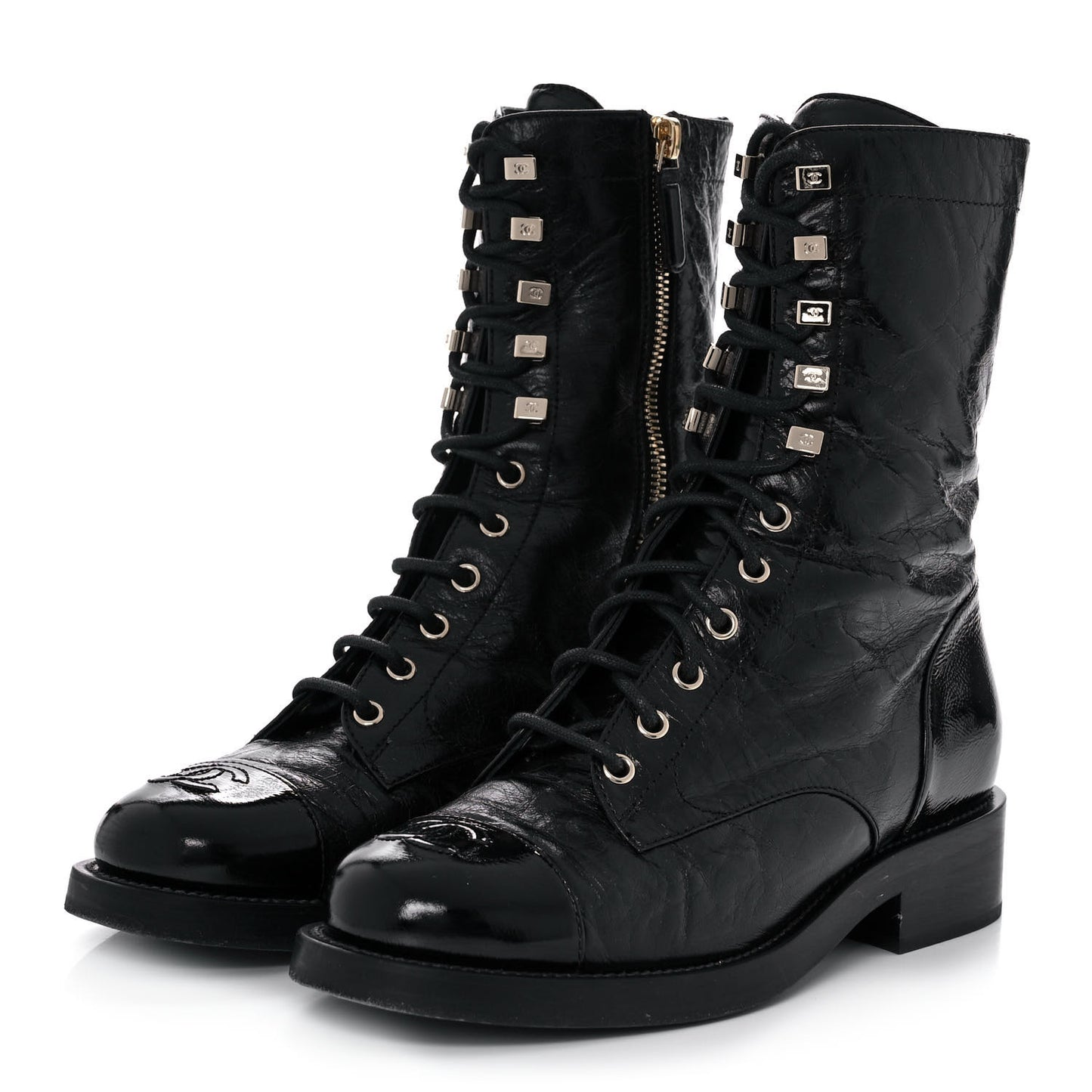 Aged Calfskin Lace Up Combat Boots 37.5 Black