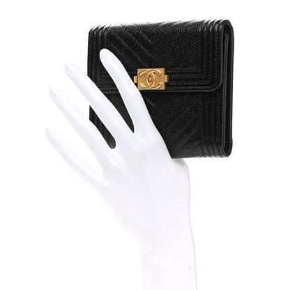 Chanel Caviar Chevron Quilted Boy Compact Wallet Black 2 of 9