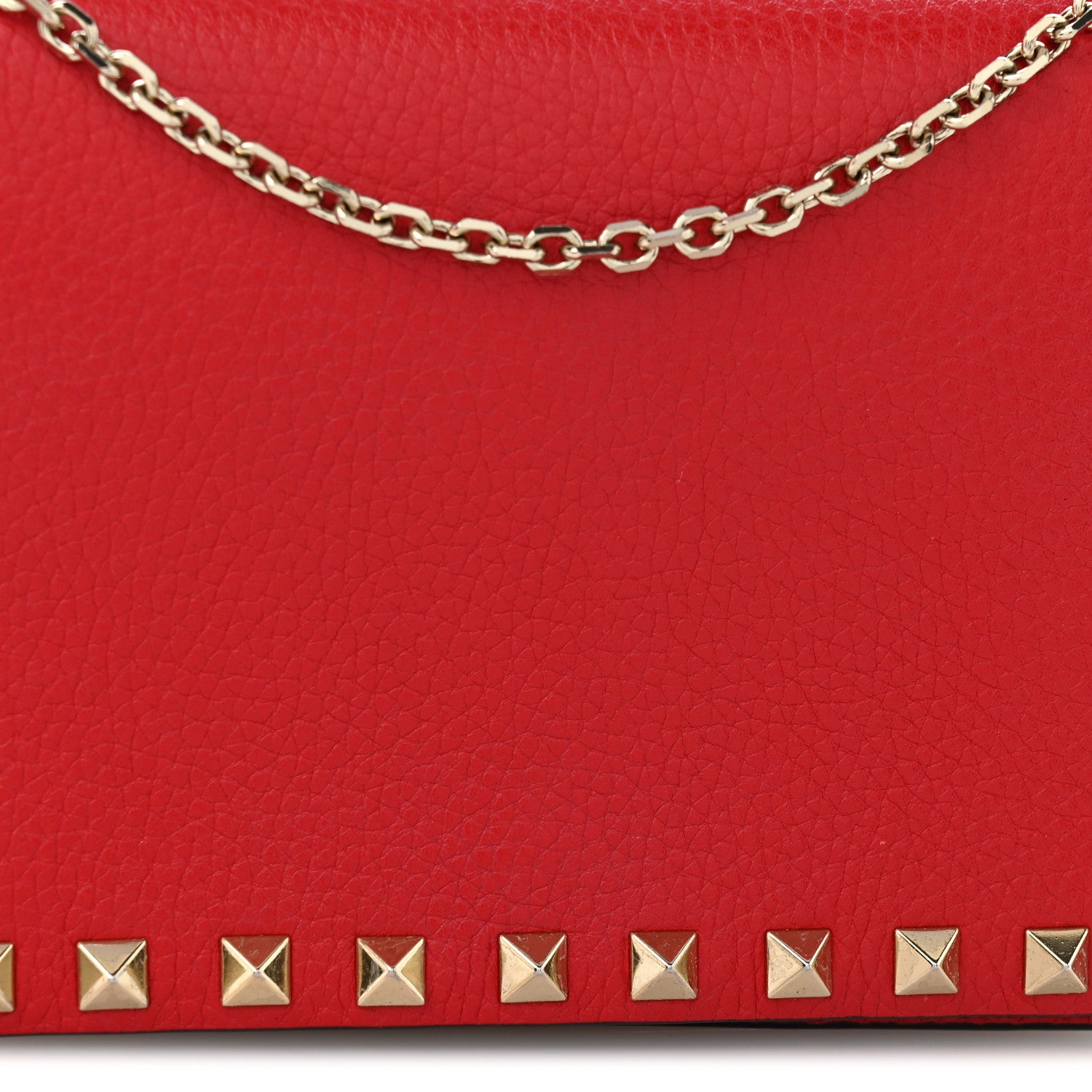 Valentino Garavani Pebbled Calfskin Rockstud Wallet on Chain Rouge Pur 11 of 12