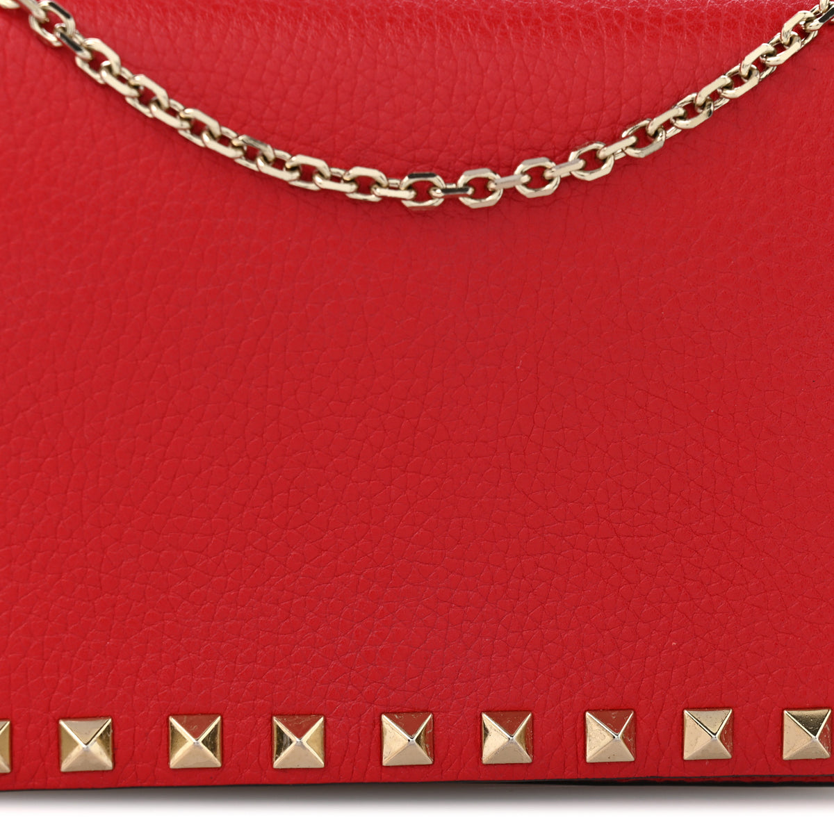 Valentino Garavani Pebbled Calfskin Rockstud Wallet on Chain Rouge Pur 11 of 12