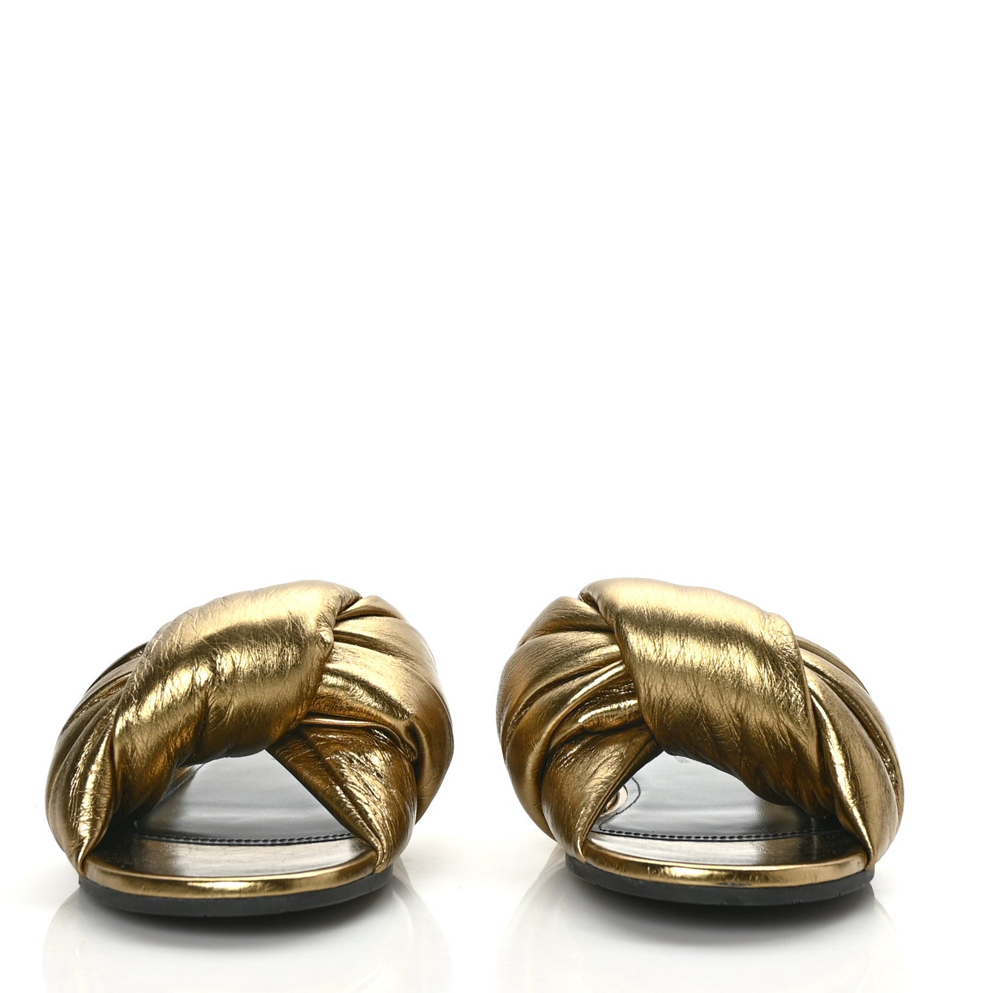 Metallic Lambskin Drapy Slide Sandals 37.5 Gold