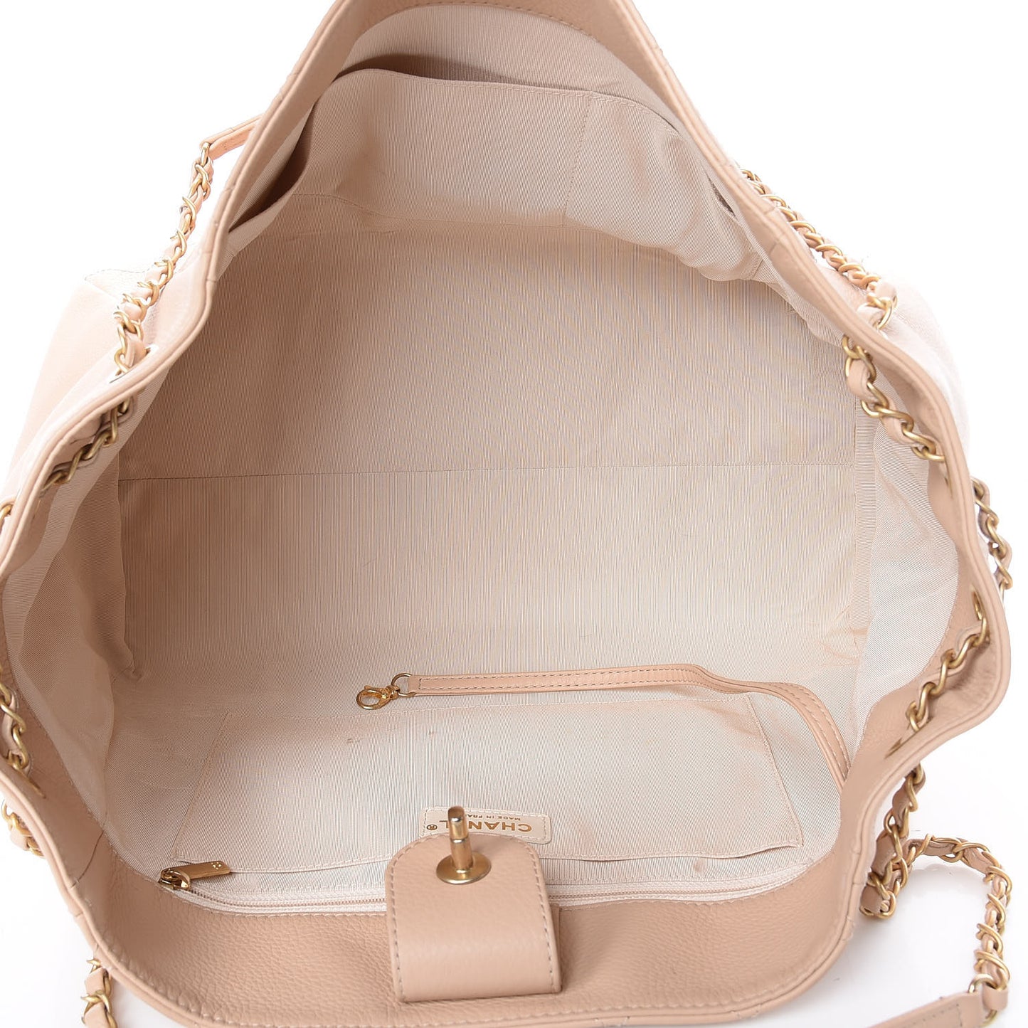 Grained Calfskin Stitched Large Supple Rock Shopping Tote Beige