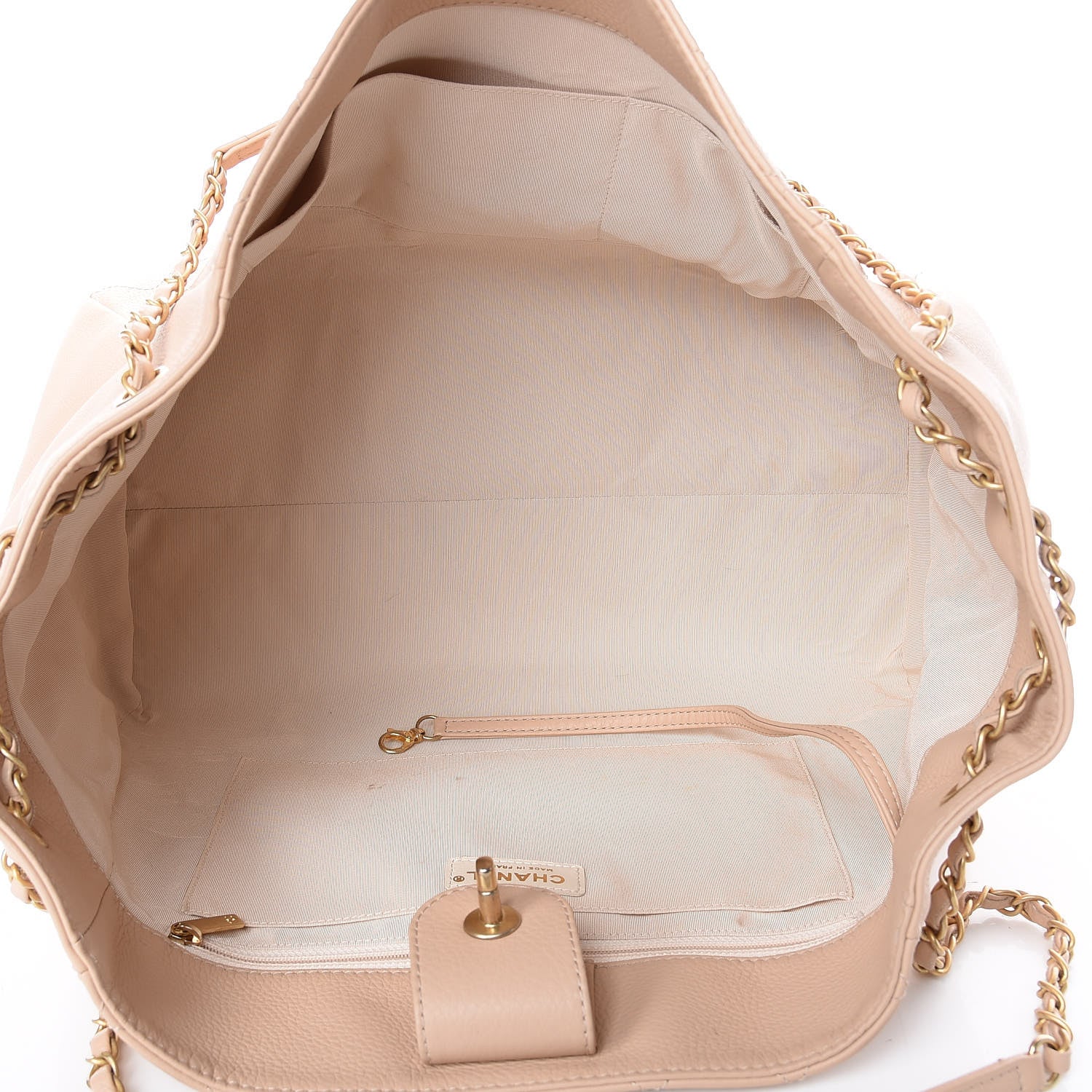 Chanel Grained Calfskin Stitched Large Supple Rock Shopping Tote Beige 6 of 12