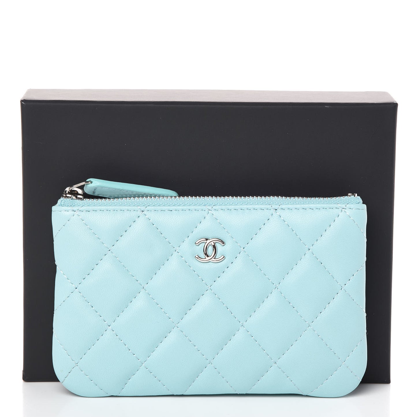 Lambskin Quilted Small Cosmetic Case Light Blue
