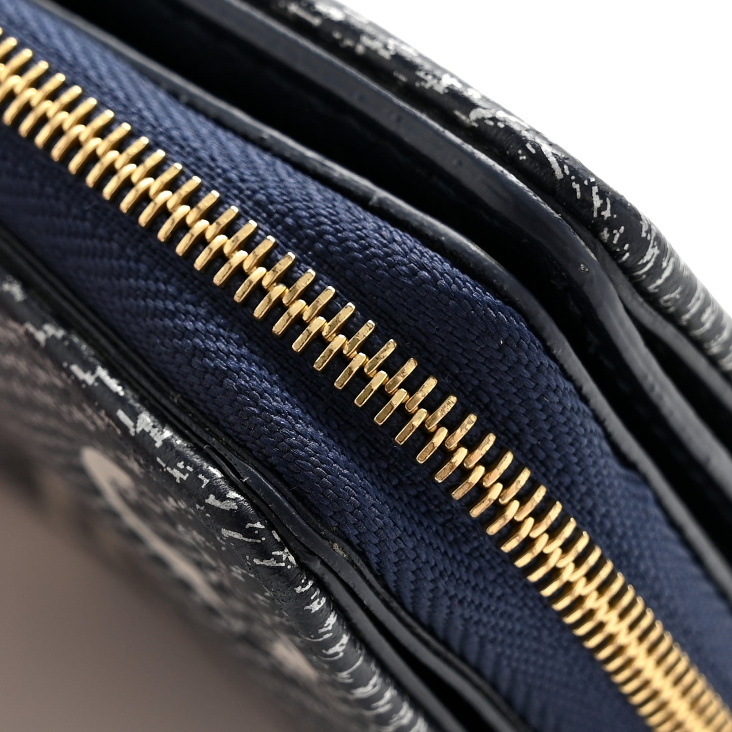 Denim Effect Lambskin Embossed Monogram Lou Coussin Wallet Navy