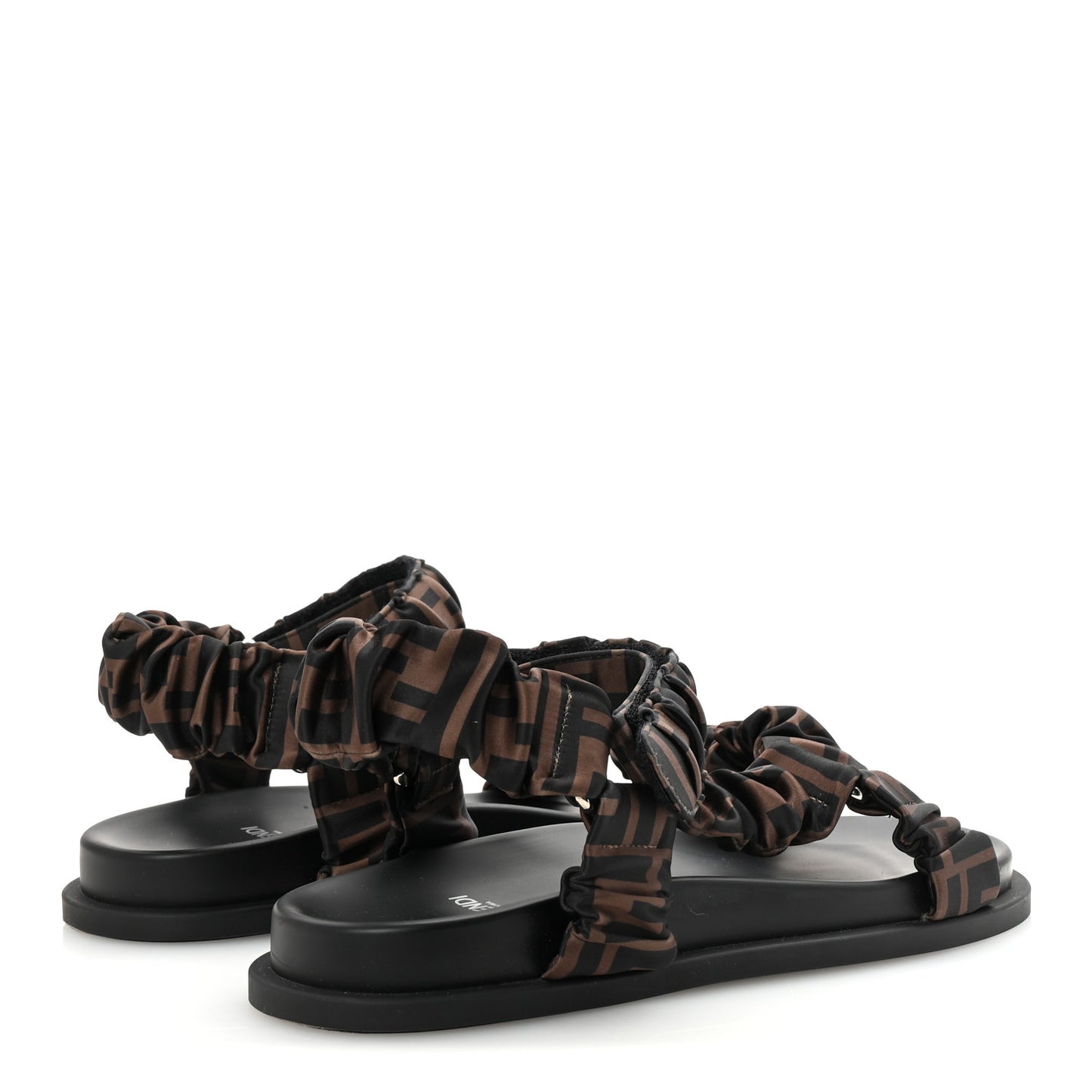 Satin FF Ruched Sandals 39 Tobacco Black