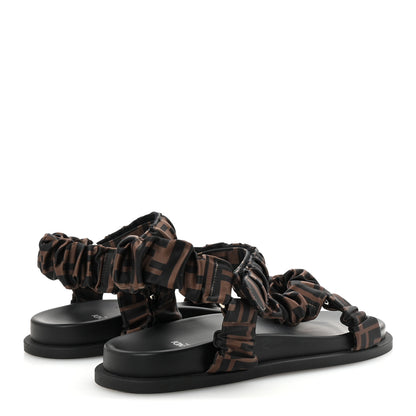 Fendi Satin FF Ruched Sandals 39 Tobacco Black 5 of 9