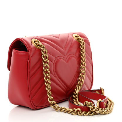 Gucci Calfskin Matelasse Mini GG Marmont Shoulder Bag Hibiscus Red 3 of 10