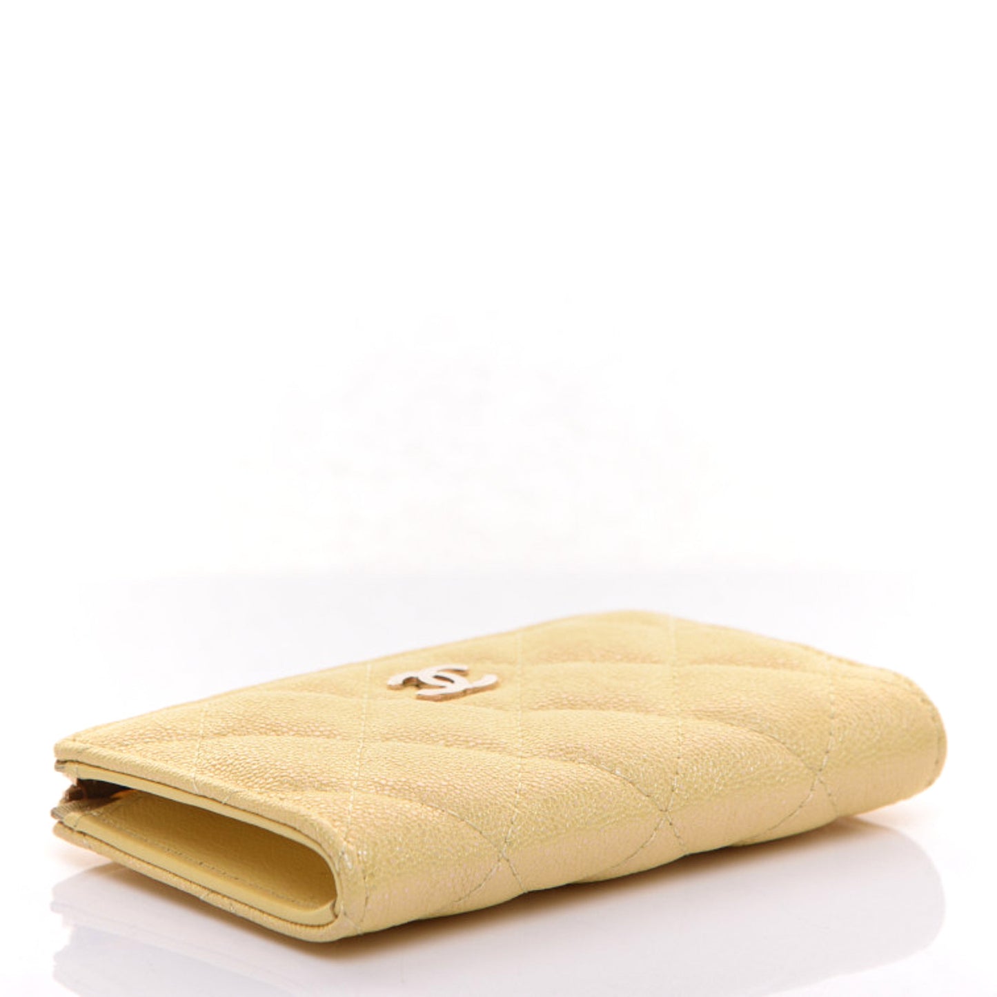 Iridescent Caviar Quilted Key Holder Case Yellow