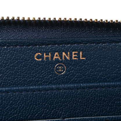 Chanel Patent Calfskin Quilted Large Gusset Zip Around Wallet Blue Blue 6 of 11