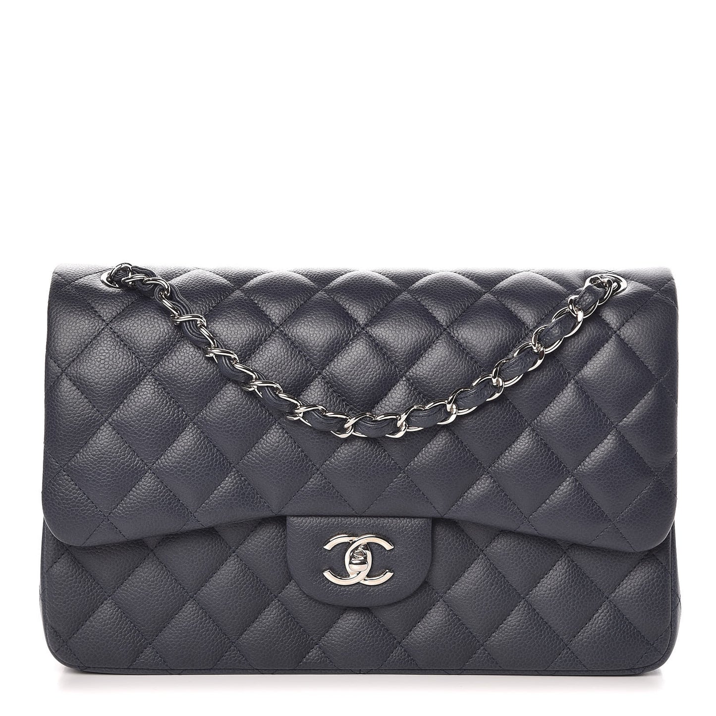 Caviar Quilted Jumbo Double Flap Dark Blue