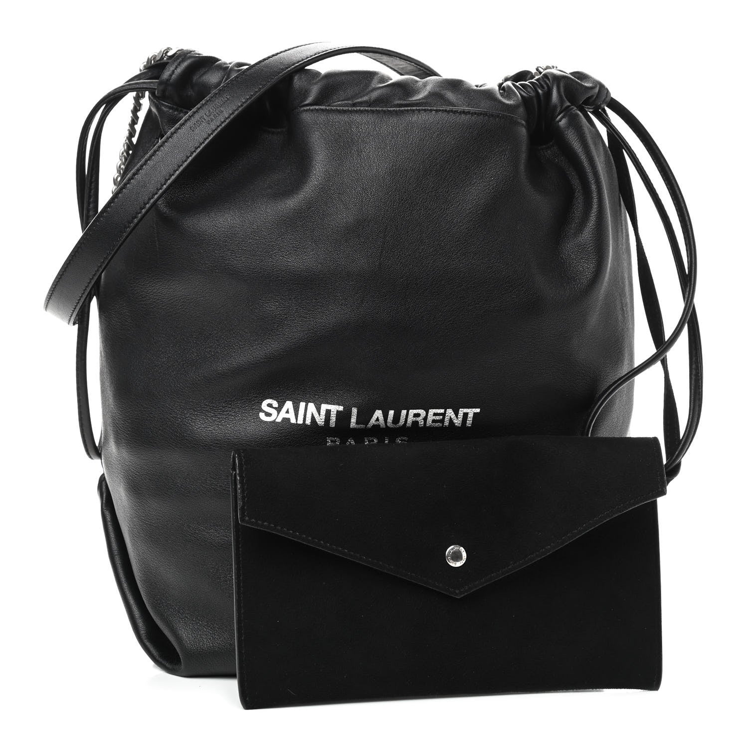 Saint Laurent Lambskin Teddy Drawstring Bag Black 1 of 8
