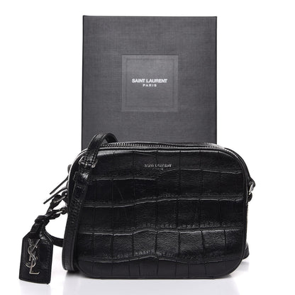 Saint Laurent Calfskin Crocodile Embossed Small Classic Monogram Camera Bag Black 8 of 8