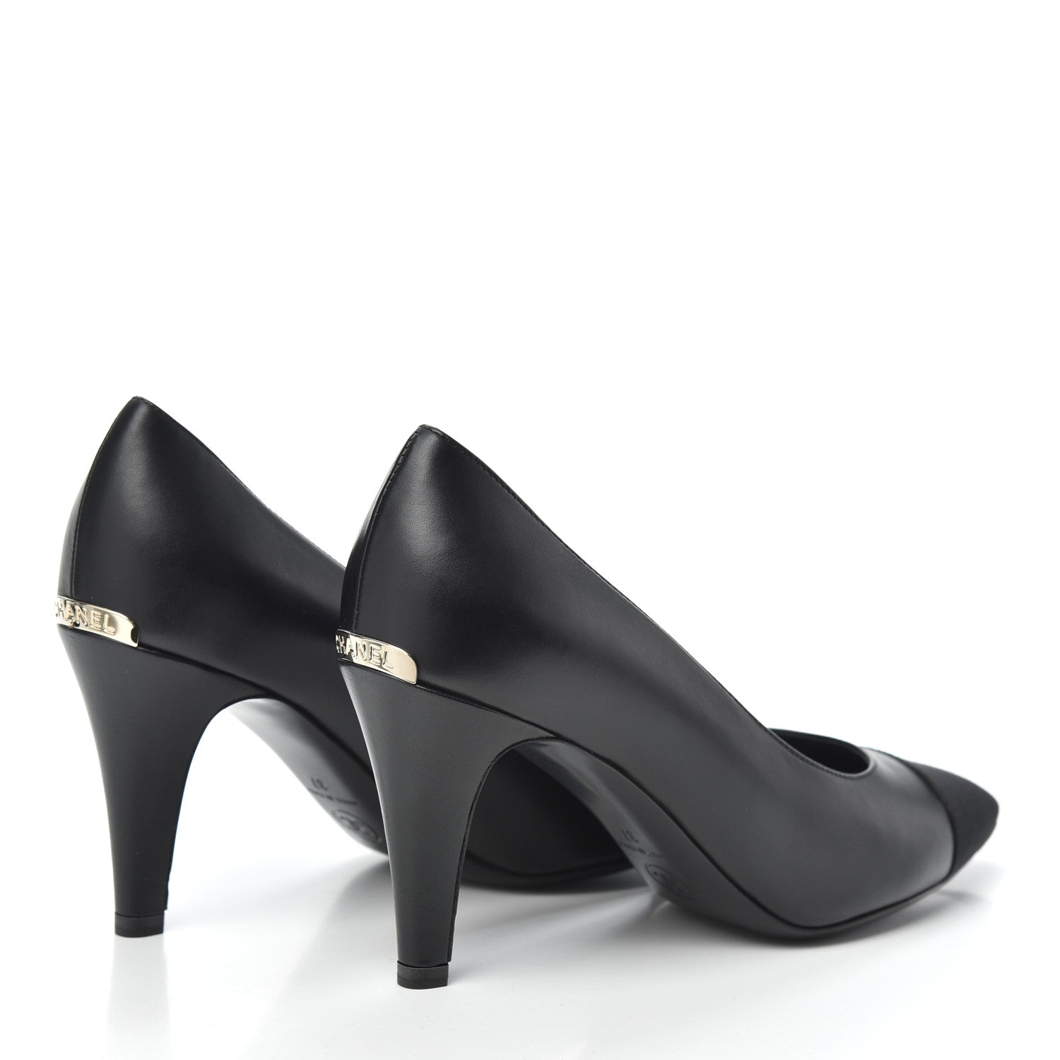 Chanel Iridescent Calfskin Grosgrain Cap Toe Pumps 37 Black 4 of 7
