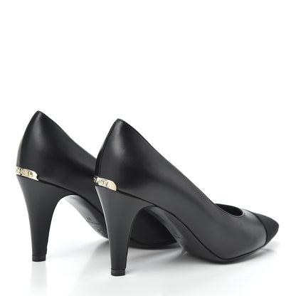 Chanel Iridescent Calfskin Grosgrain Cap Toe Pumps 37 Black 4 of 7