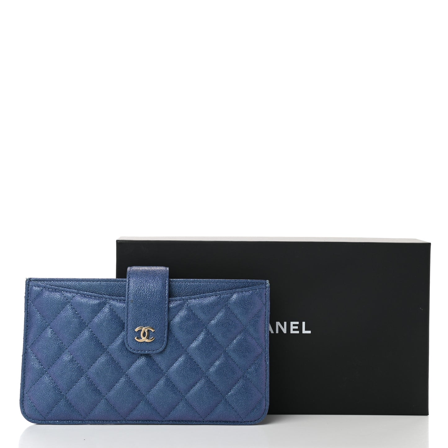Iridescent Caviar Quilted Classic Strap Pouch Dark Blue